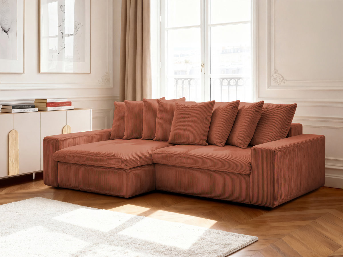 Bobochic Enore Ecksofa 330 × 157 cm Cordsamt Orange Ecke links