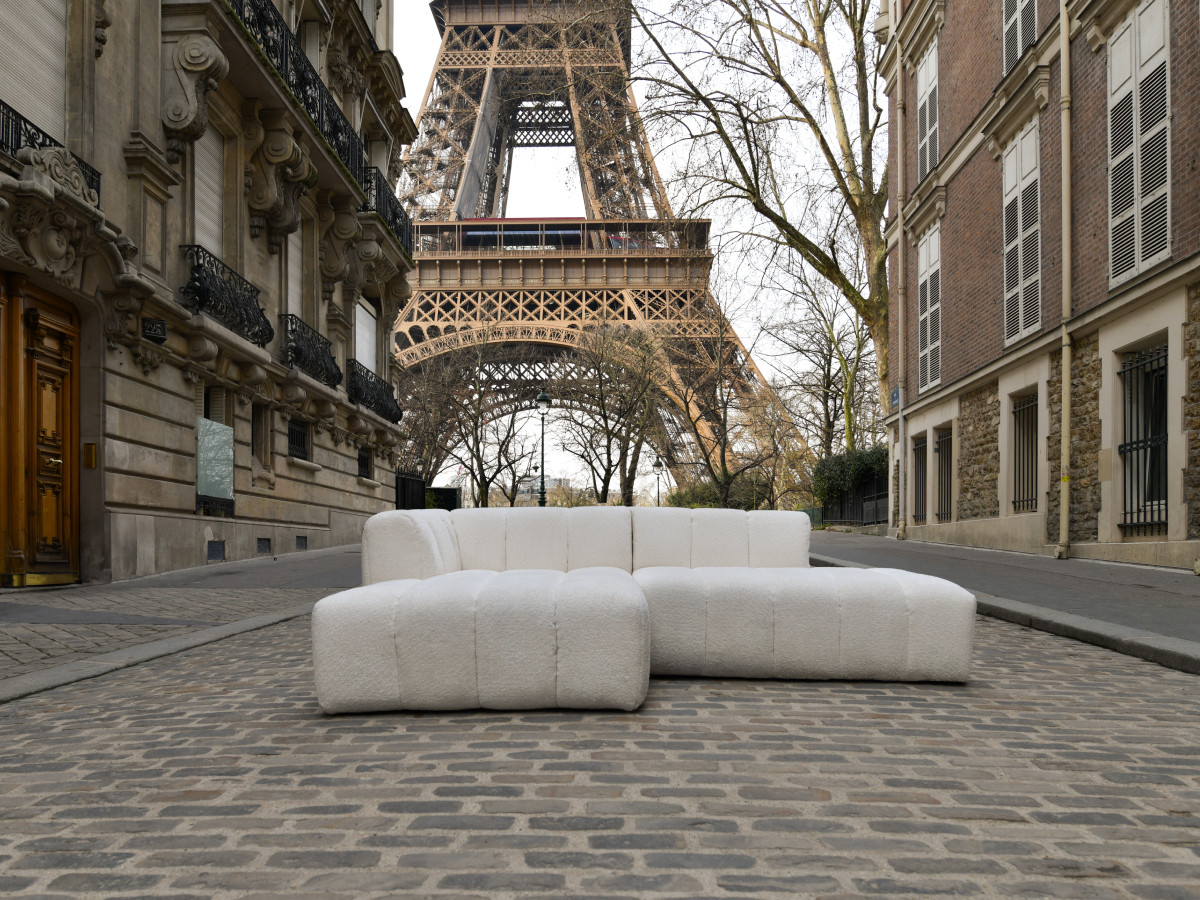 Bobochic Annecy Ecksofa Bouclé-Stoff Weiß Ecke links