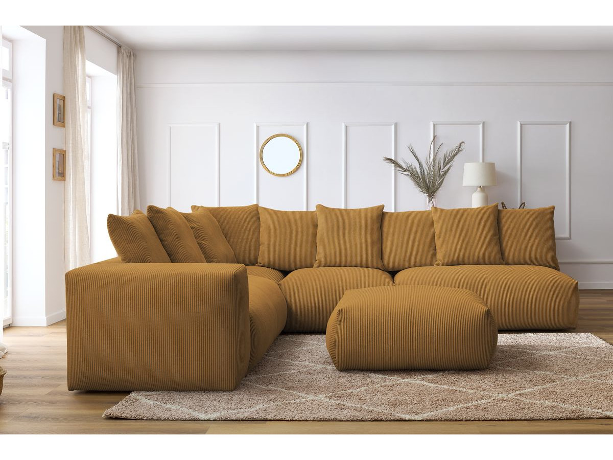 Bobochic Voltaire Ecksofa mit Pouf 322 × 268 cm Cordsamt Gelb Ecke links