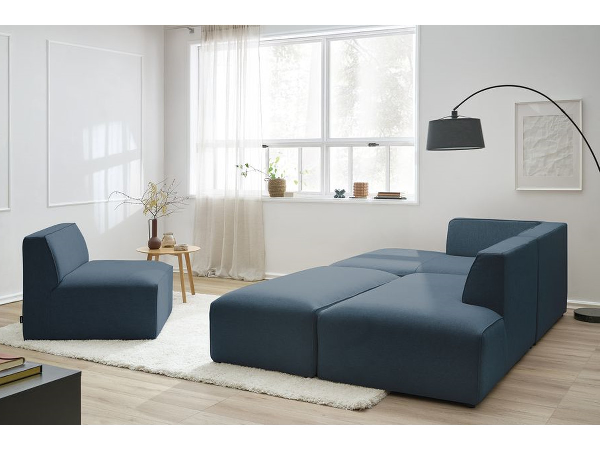 Bobochic Megeve Ecksofa mit Pouf Melange-Stoff Dunkelblau Ecke links
