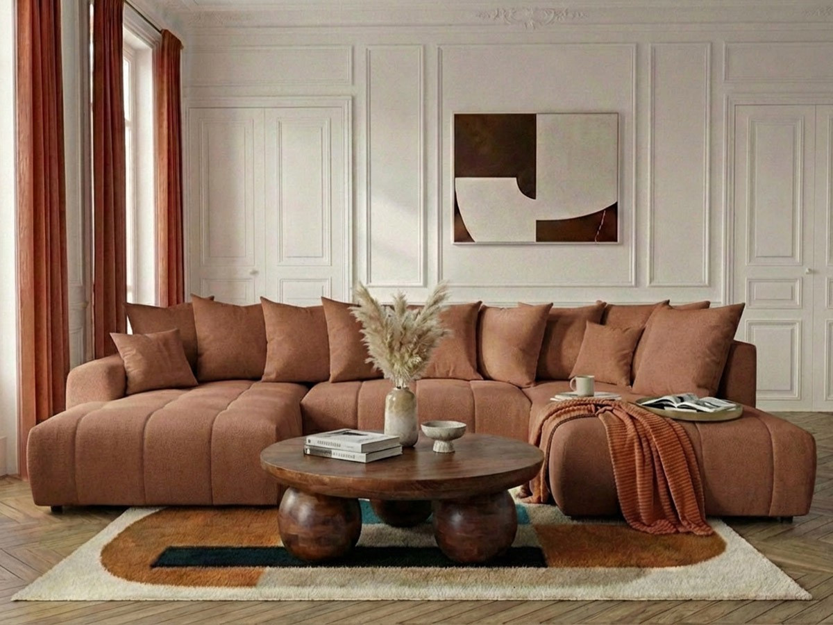Bobochic Roxelane Wohnlandschaft Melange-Stoff Orange Ecke links