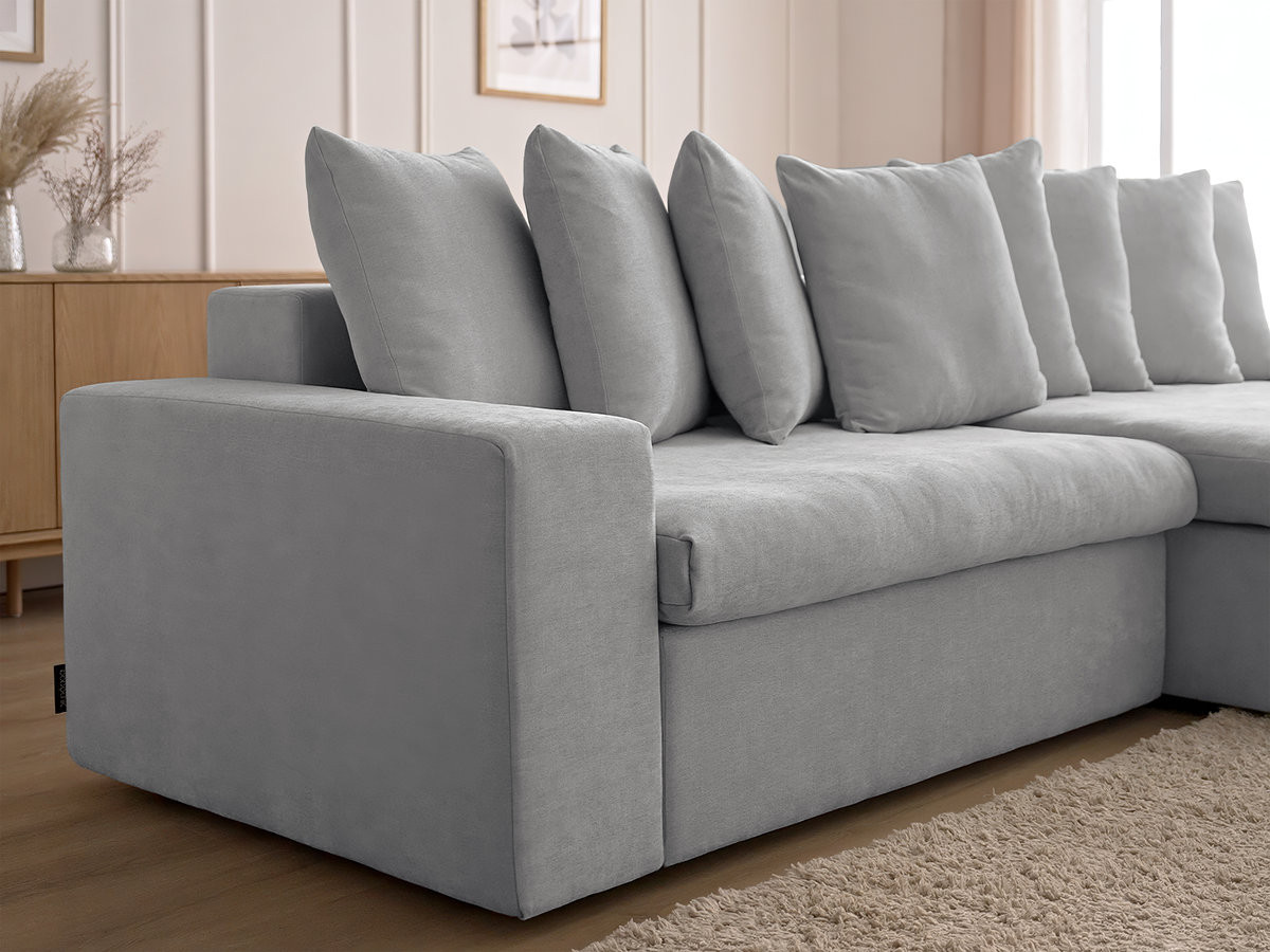 Bobochic Enore Ecksofa 330 × 100 cm Stoff Hellgrau Ecke rechts
