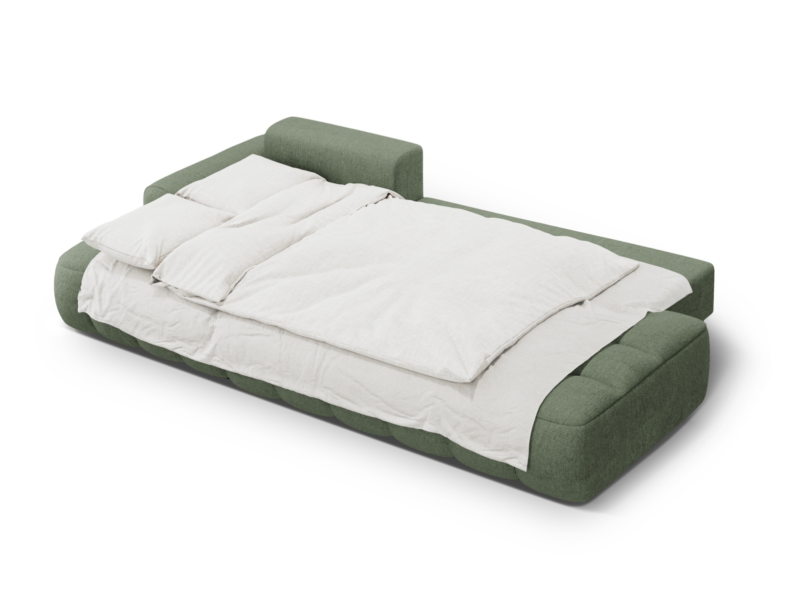 Cosmopolitan Design Ecksofa Linz 3-Sitzer offen mit Schlaffunktion Strukturierter Stoff Sorella Dunkles Olivgrün Links
