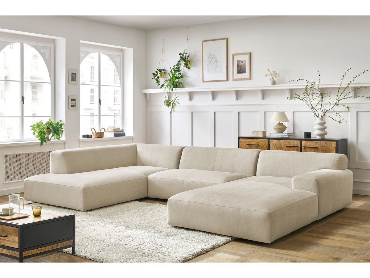 Bobochic Lavena Wohnlandschaft 359 × 220 cm Samt Beige Ecke rechts
