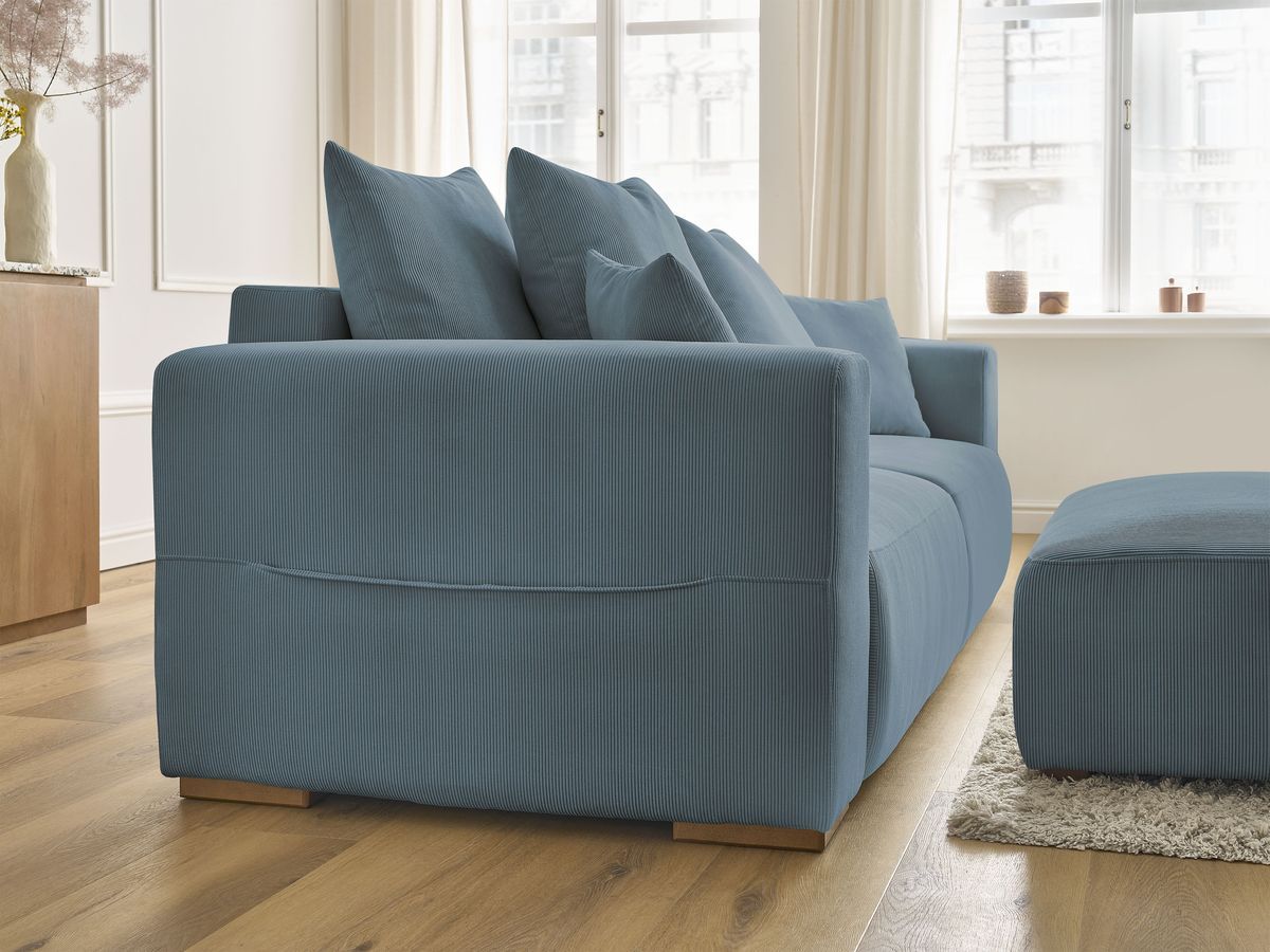 Bobochic Sidonie Schlafsofa 4-Sitzer mit Bettkasten und Pouf Cordsamt Dunkelblau