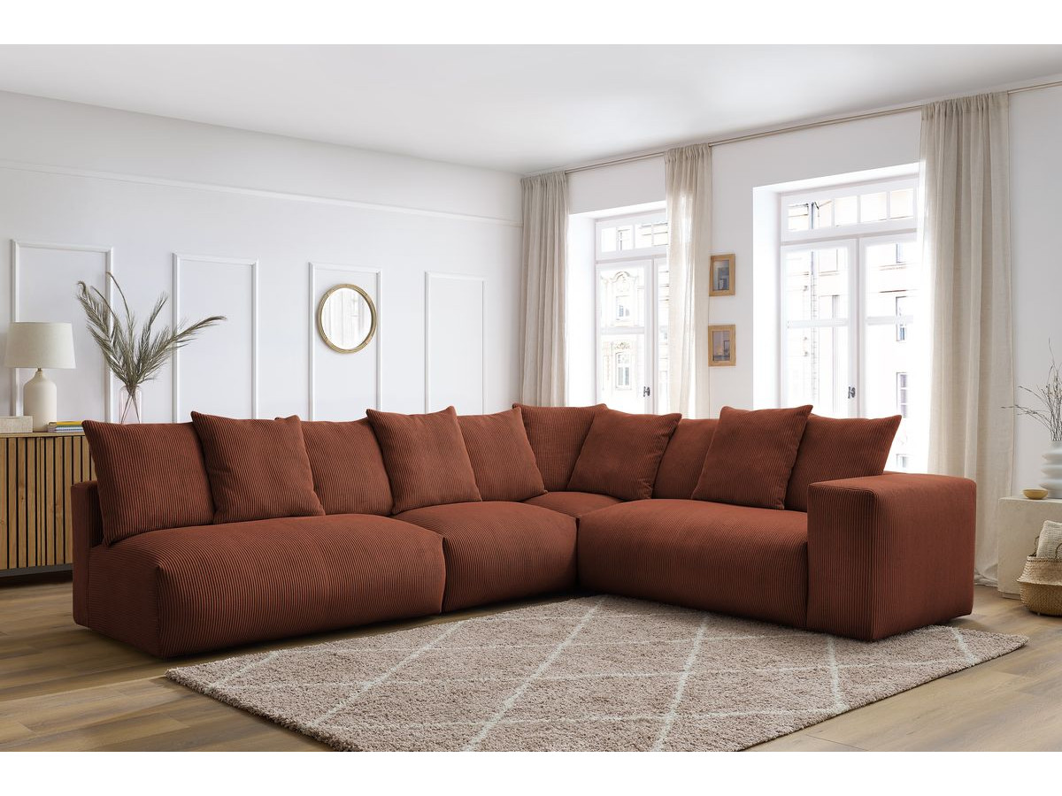 Bobochic Voltaire Ecksofa 322 × 268 cm Cordsamt Orange Ecke rechts