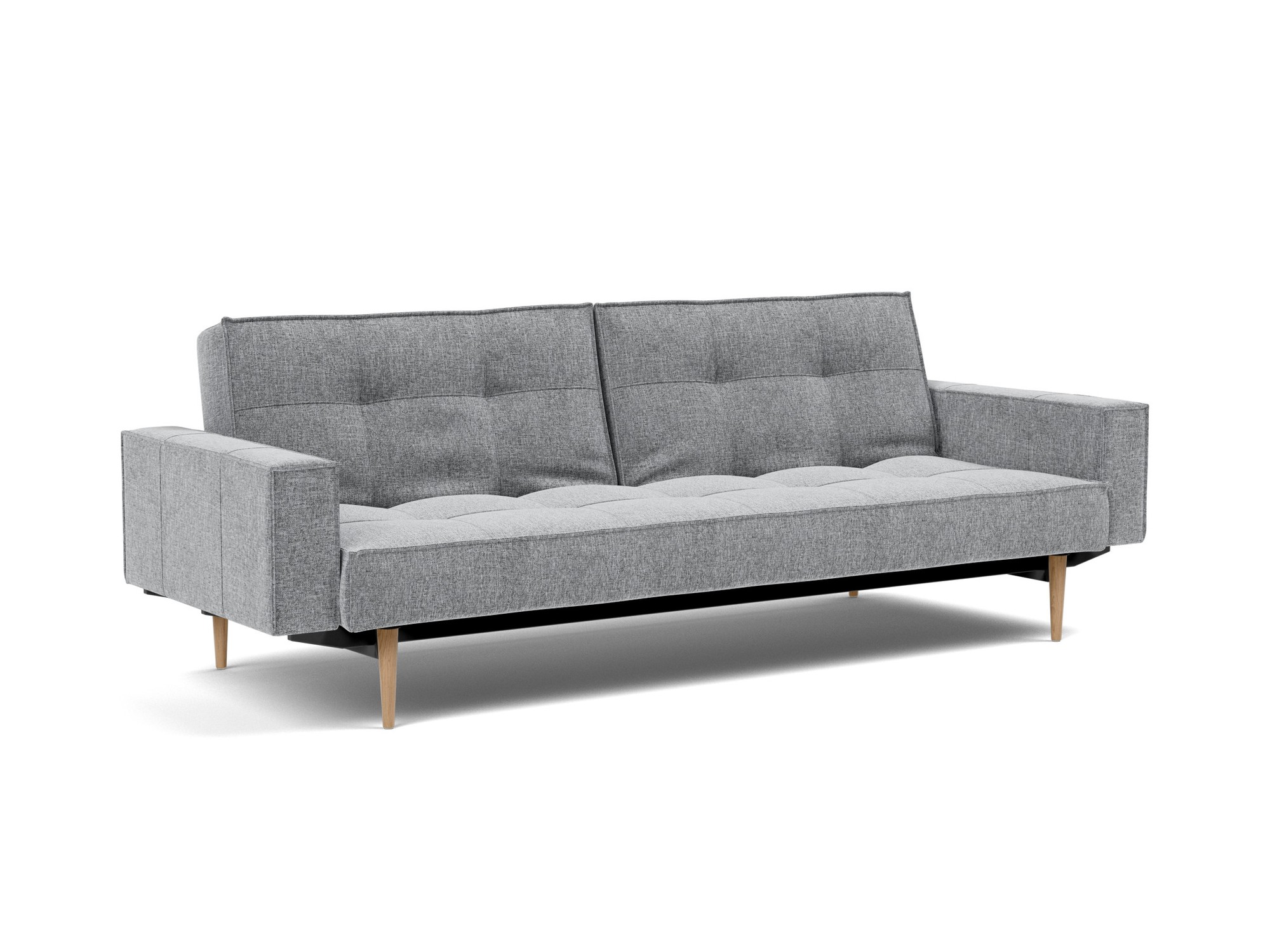 Schlafsofa Splitback mit Armlehnen Strukturierter Stoff Twist 565-Granite Beine Styletto Eiche hell