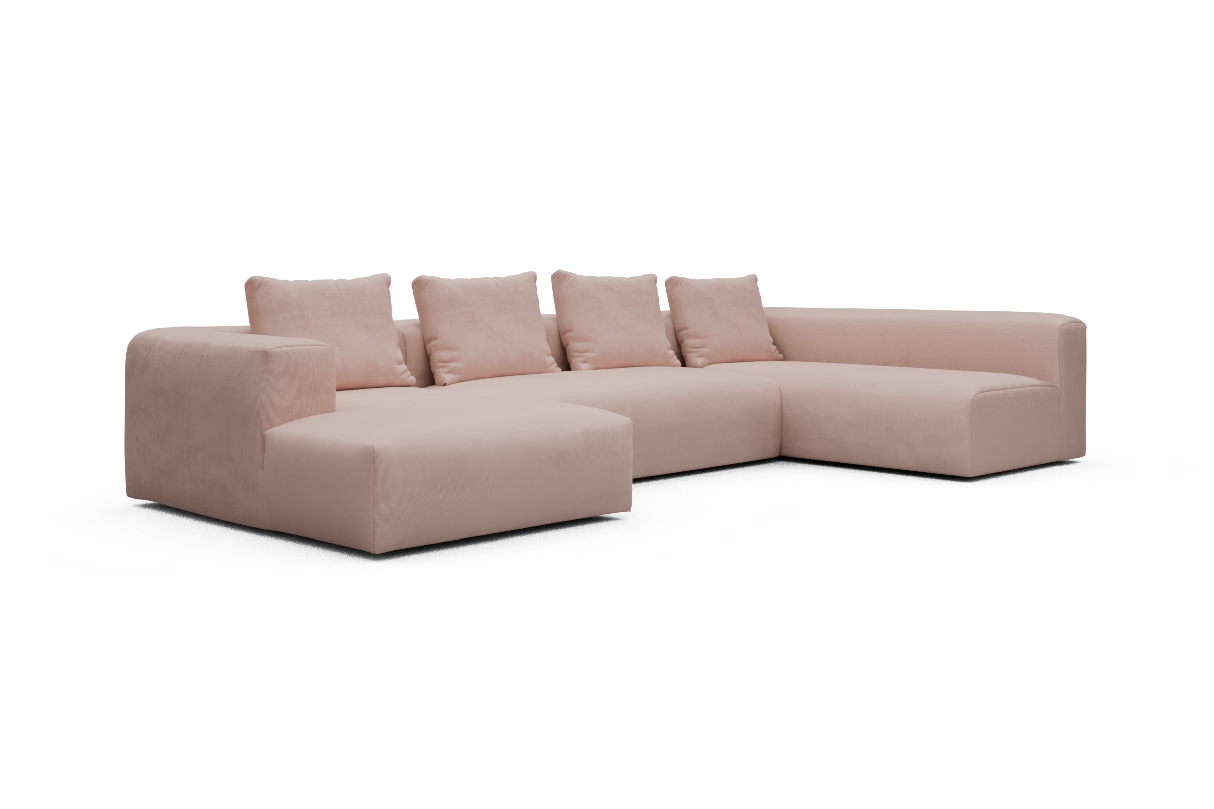 Wohnlandschaft Fred Chaiselongue links mit 2-Sitzer und lange Armlehne rechts Cordufine-Blush