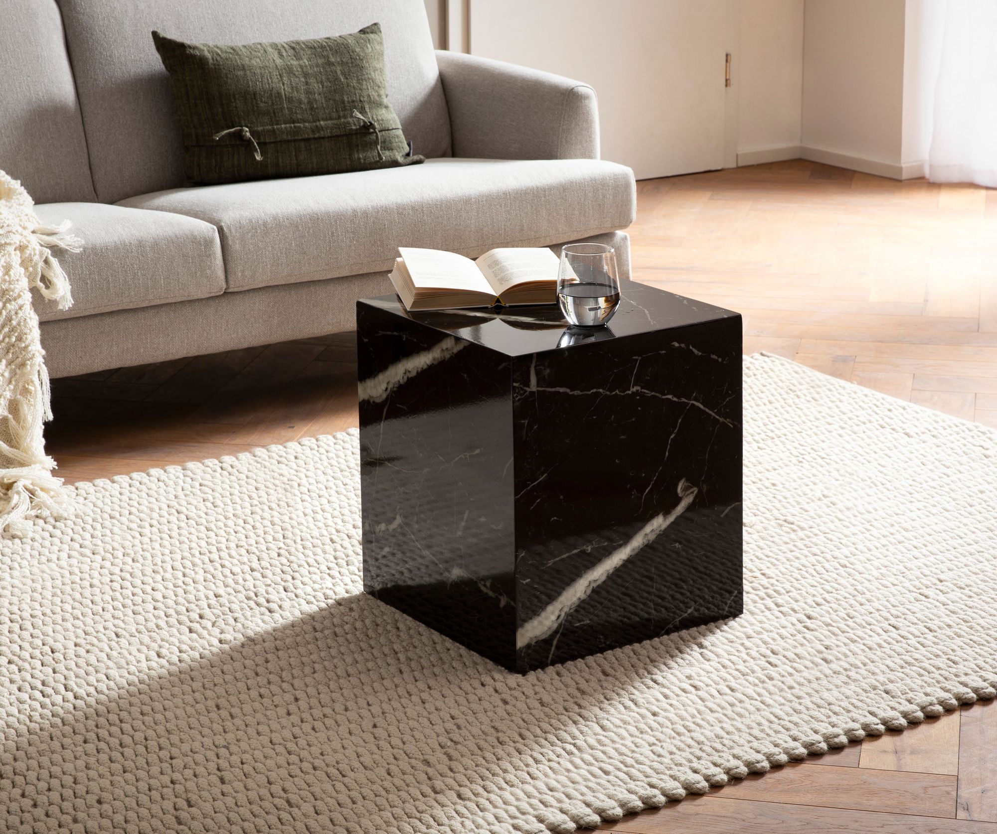 Couchtisch Alsen Marmoroptik Schwarz 40 × 40 × 45 cm