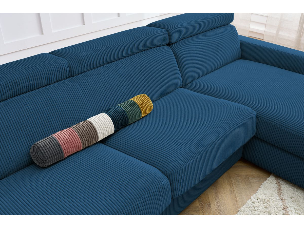 Bobochic Monaco Ecksofa mit Schlaffunktion und Bettkasten Cordsamt Dunkelblau, Liegefläche 160 × 190 cm