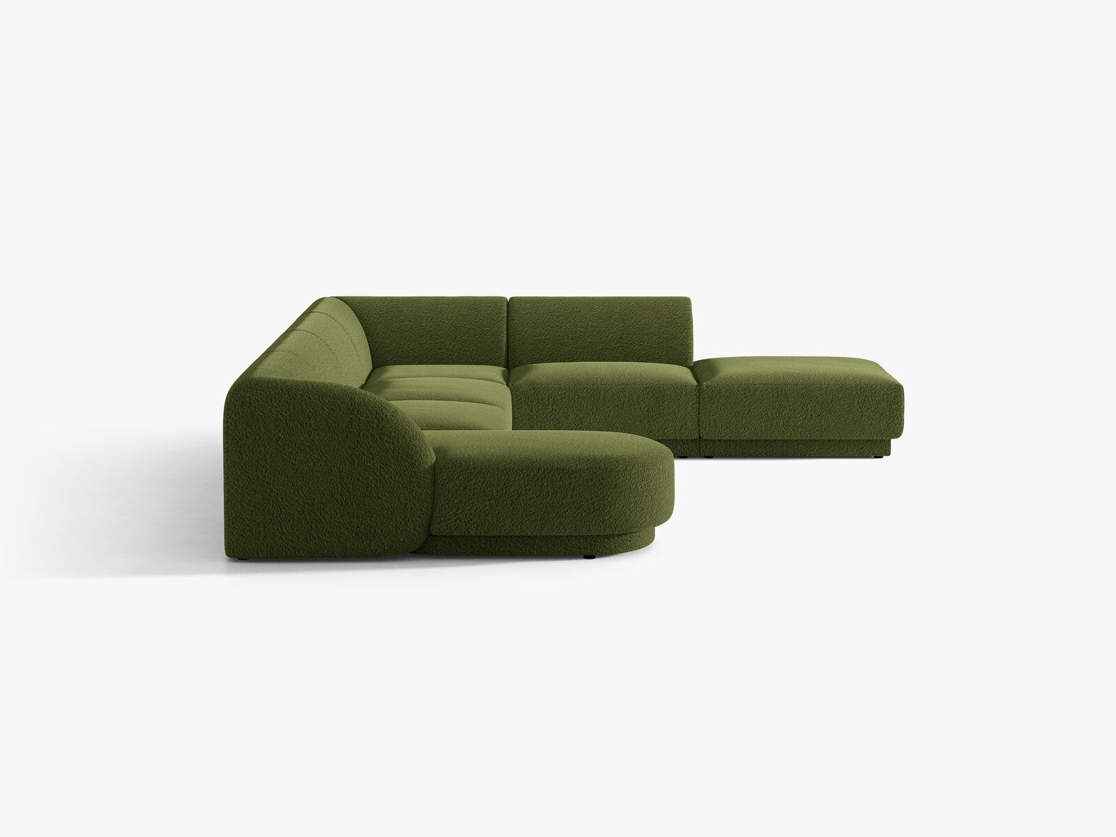 Micadoni Panorama-Ecksofa Miley 6-Sitzer Rechts Boucle Baloo Dunkel-Olivgrün