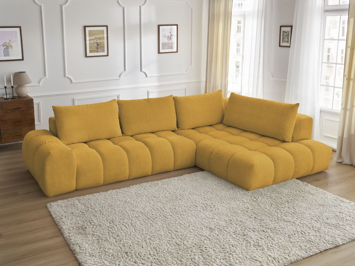 Bobochic Everest Ecksofa, 4 Kissen Melange-Stoff Gelb Ecke rechts