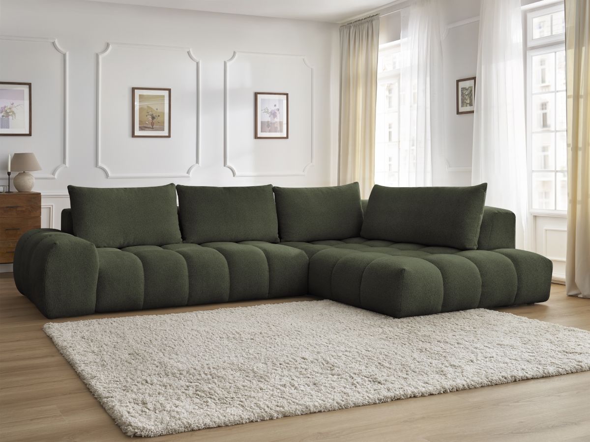 Bobochic Everest Ecksofa, 4 Kissen Melange-Stoff Grün Ecke rechts