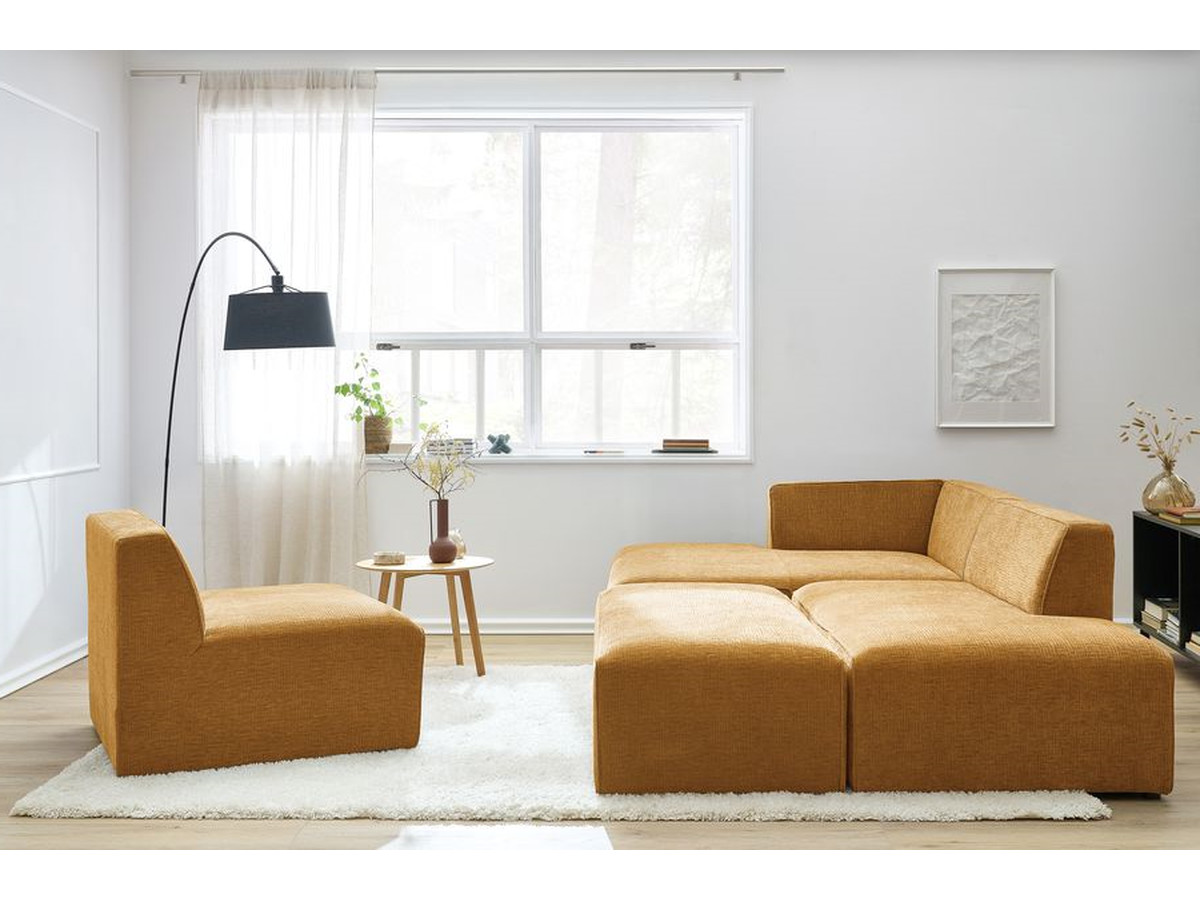 Bobochic Megeve Ecksofa mit Pouf Strukturstoff Gelb Ecke links