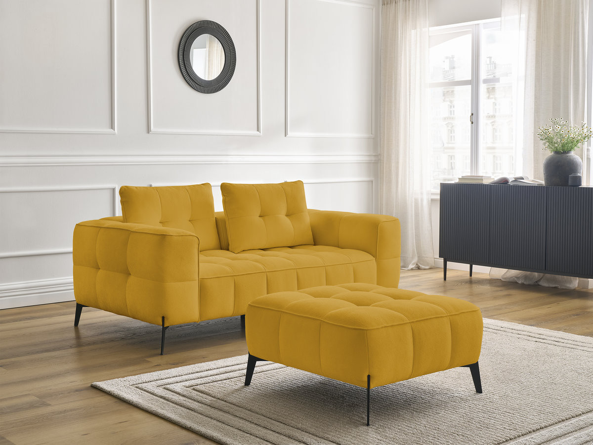 Bobochic Anis Sofa 2-Sitzer mit Pouf Strukturstoff Gelb