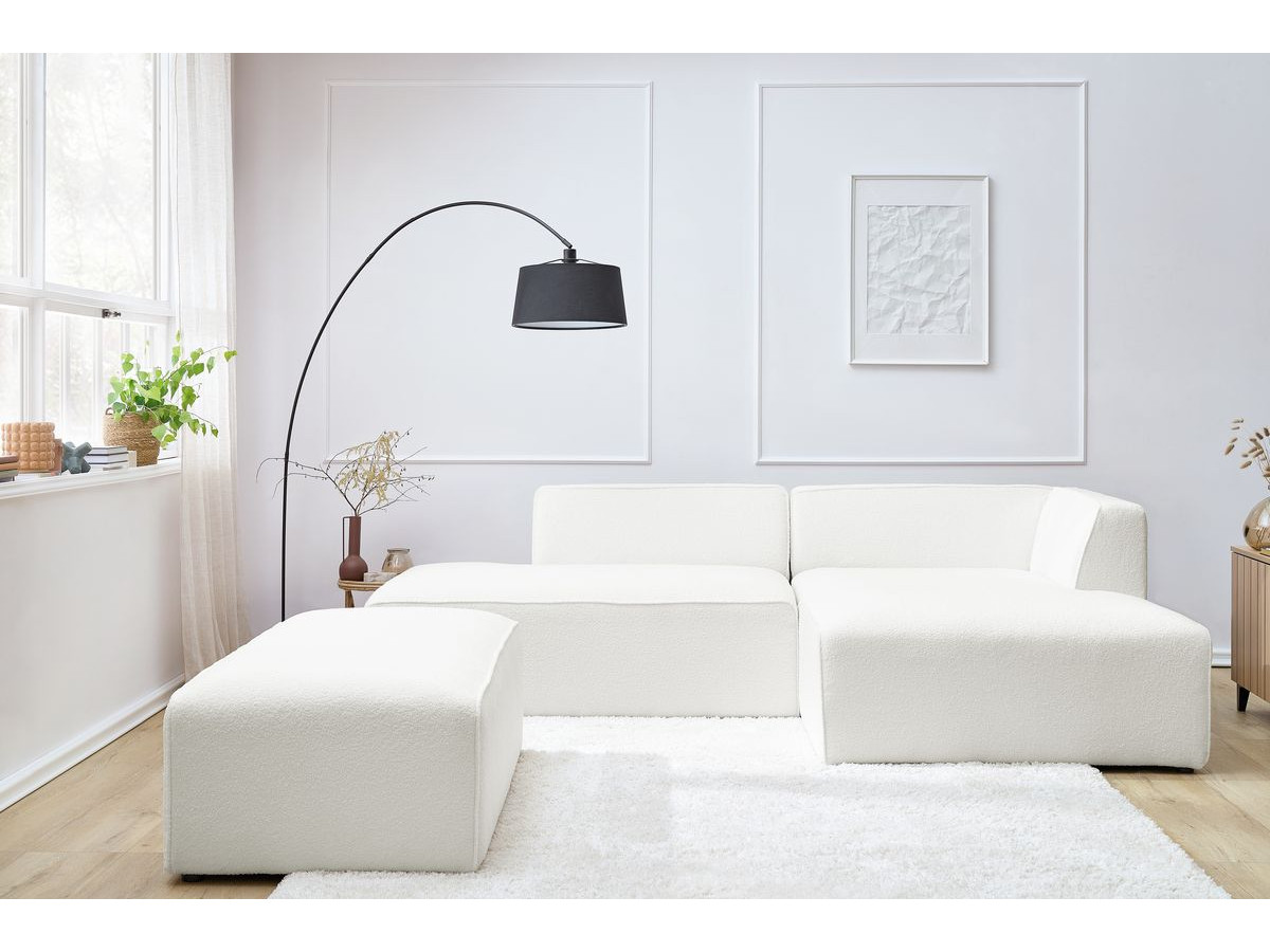 Bobochic Megeve Ecksofa mit Schlaffunktion und Pouf Bouclé-Stoff Weiß Ecke rechts
