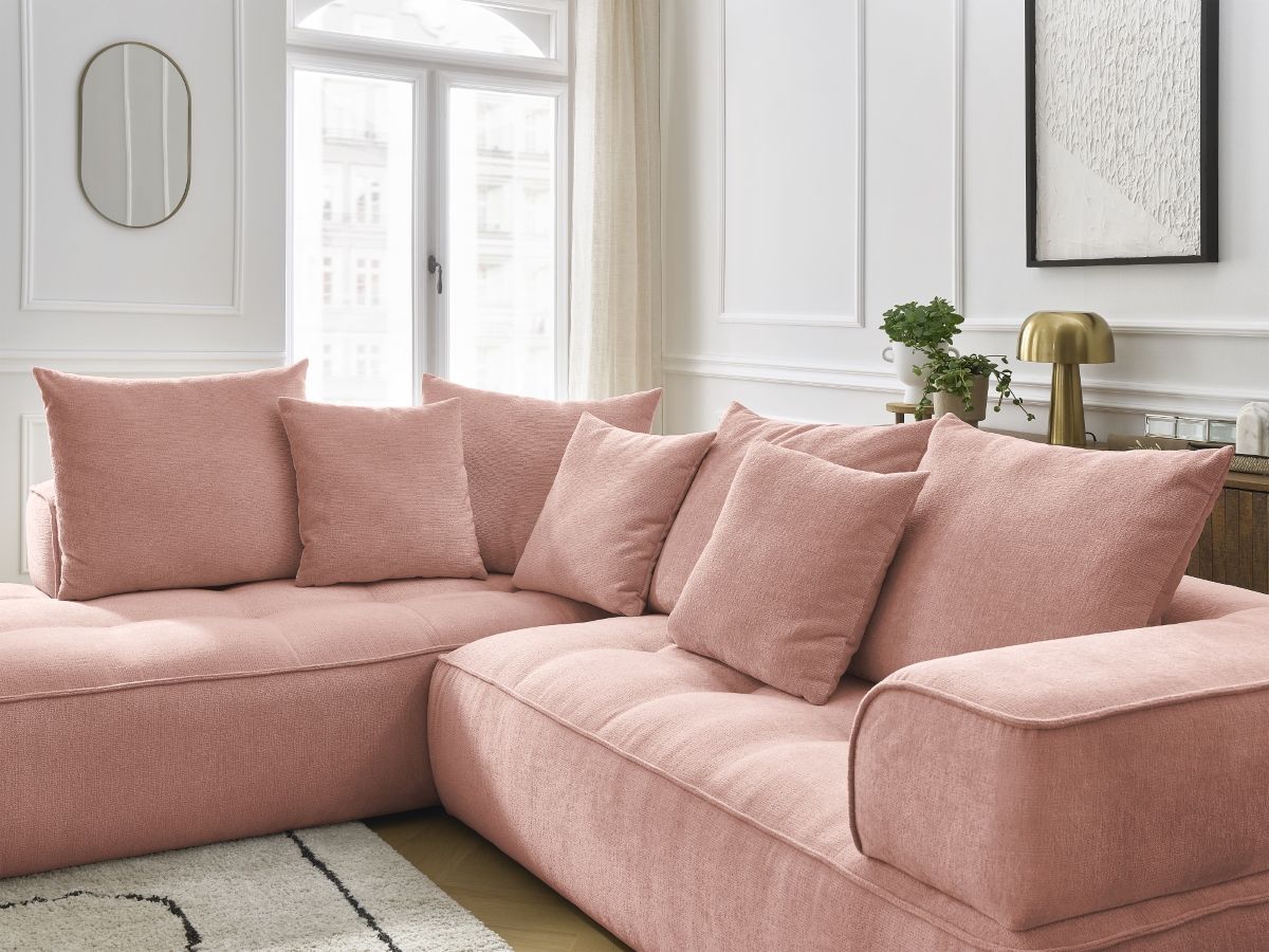 Bobochic Whesley Ecksofa Stoff Rosa Ecke links