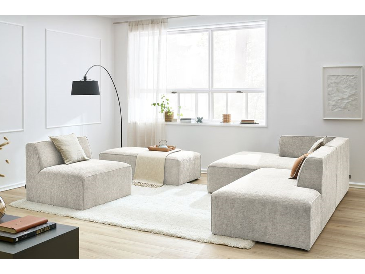Bobochic Megeve Ecksofa mit Pouf Strukturstoff Beige Ecke links