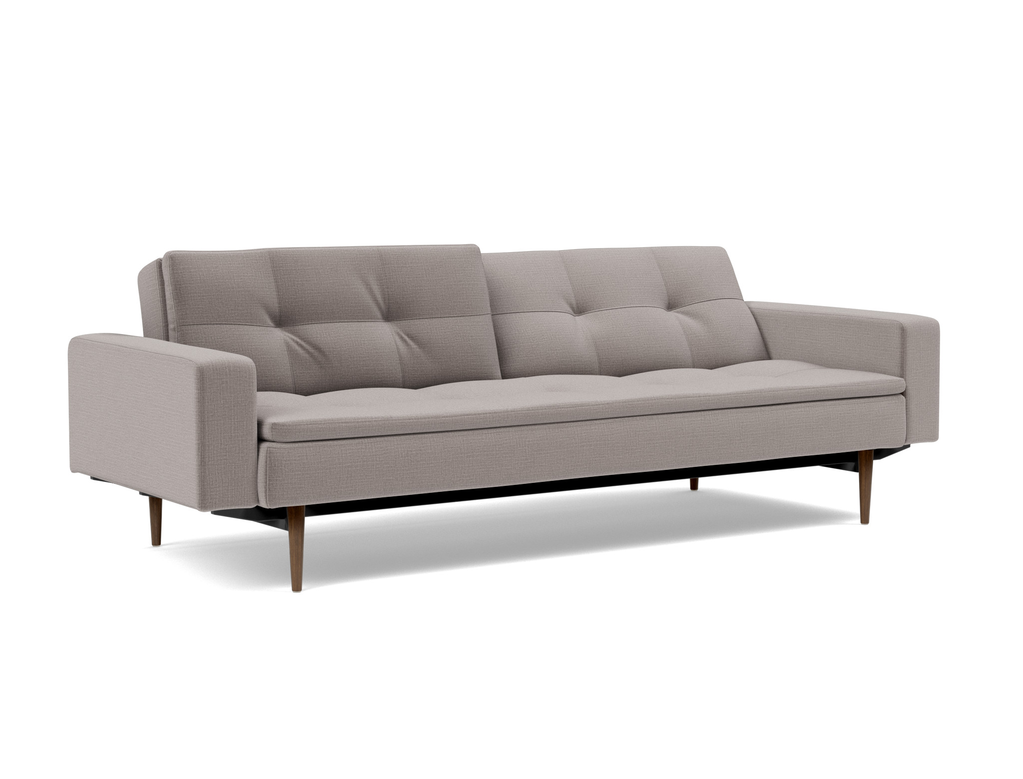 Schlafsofa Dublexo mit Armlehnen Chenille Esina 418-Truffle Beine Styletto Eiche dunkel