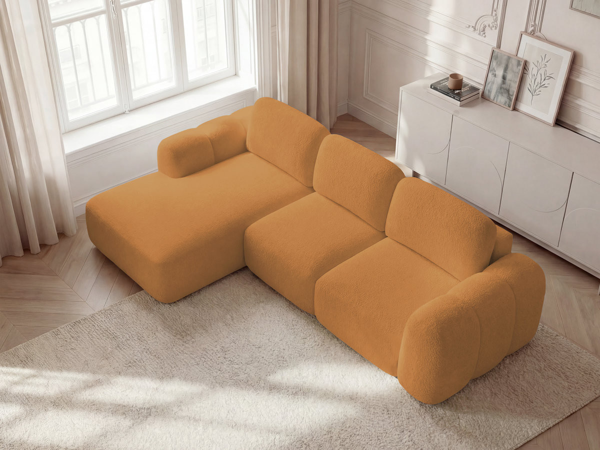 Bobochic Montaigne Ecksofa mit Schlaffunktion und Bettkasten 276 × 164 cm Bouclé-Stoff Gelb Ecke links