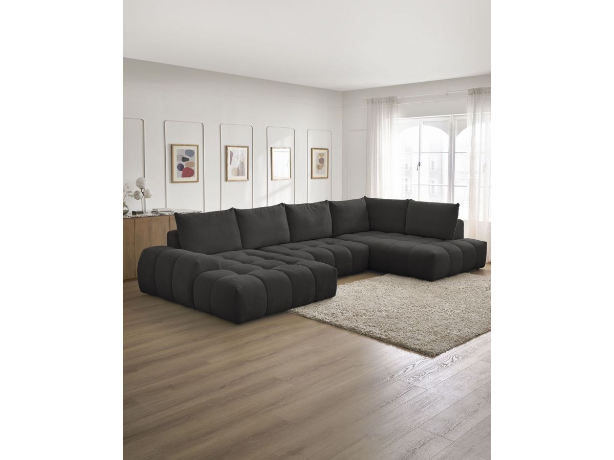 Bobochic Everest Wohnlandschaft, 6 Kissen Strukturstoff Schwarz Ecke links