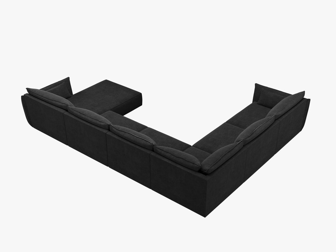 Micadoni Panorama-Ecksofa Kaelle 8-Sitzer Links Chenille Over The Horizon Schwarz