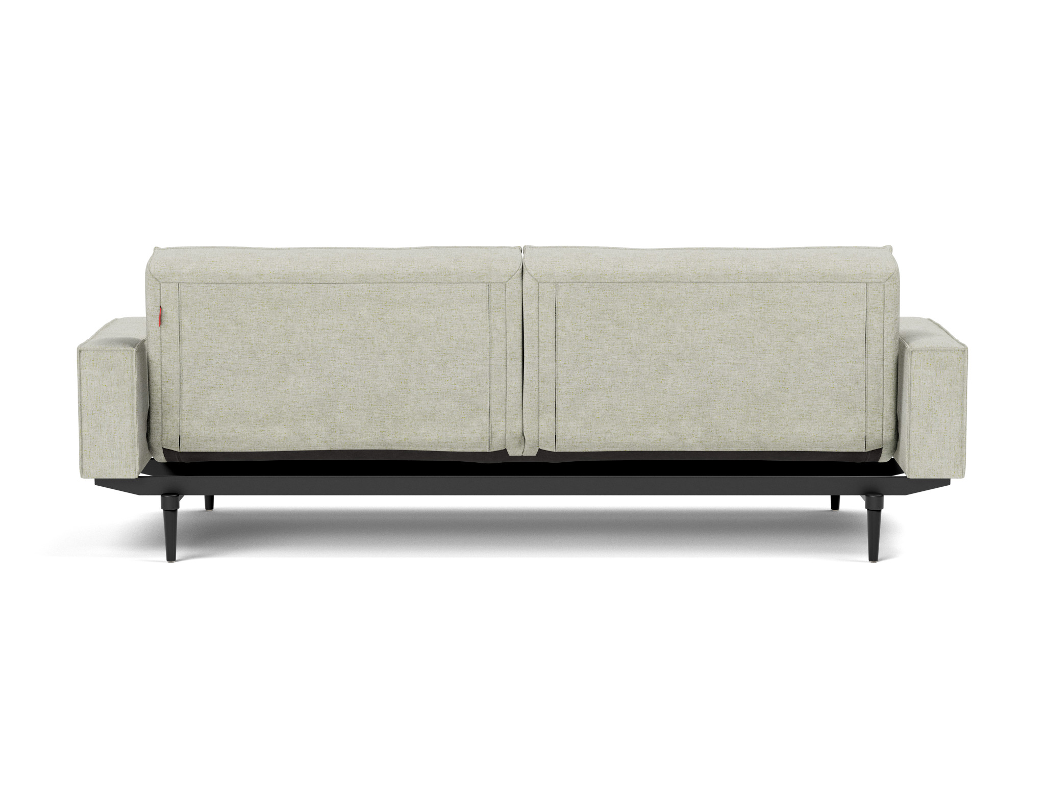 Schlafsofa Splitback mit Armlehnen Flachgewebe Avella 280-Sand Beine Styletto Eiche schwarz