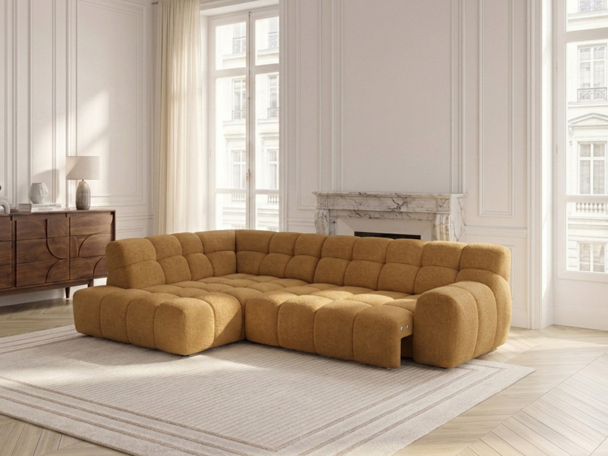 Bobochic Andre Ecksofa mit Schlaffunktion Chenille Gelb Ecke links