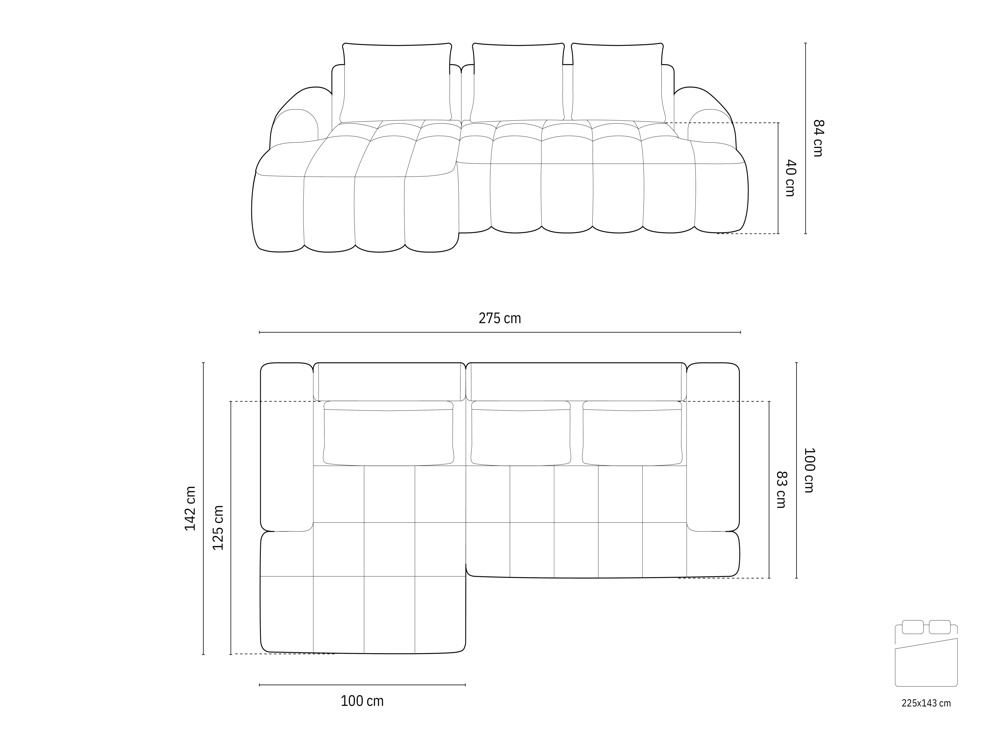 Cosmopolitan Design Ecksofa Linz 3-Sitzer mit Schlaffunktion Strukturierter Stoff Sorella Dunkelblau Links