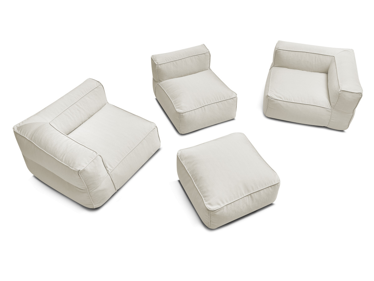 Bobochic Giulia Gartensofa 4-Sitzer mit Pouf, 2 Eckmodule Stoff Beige