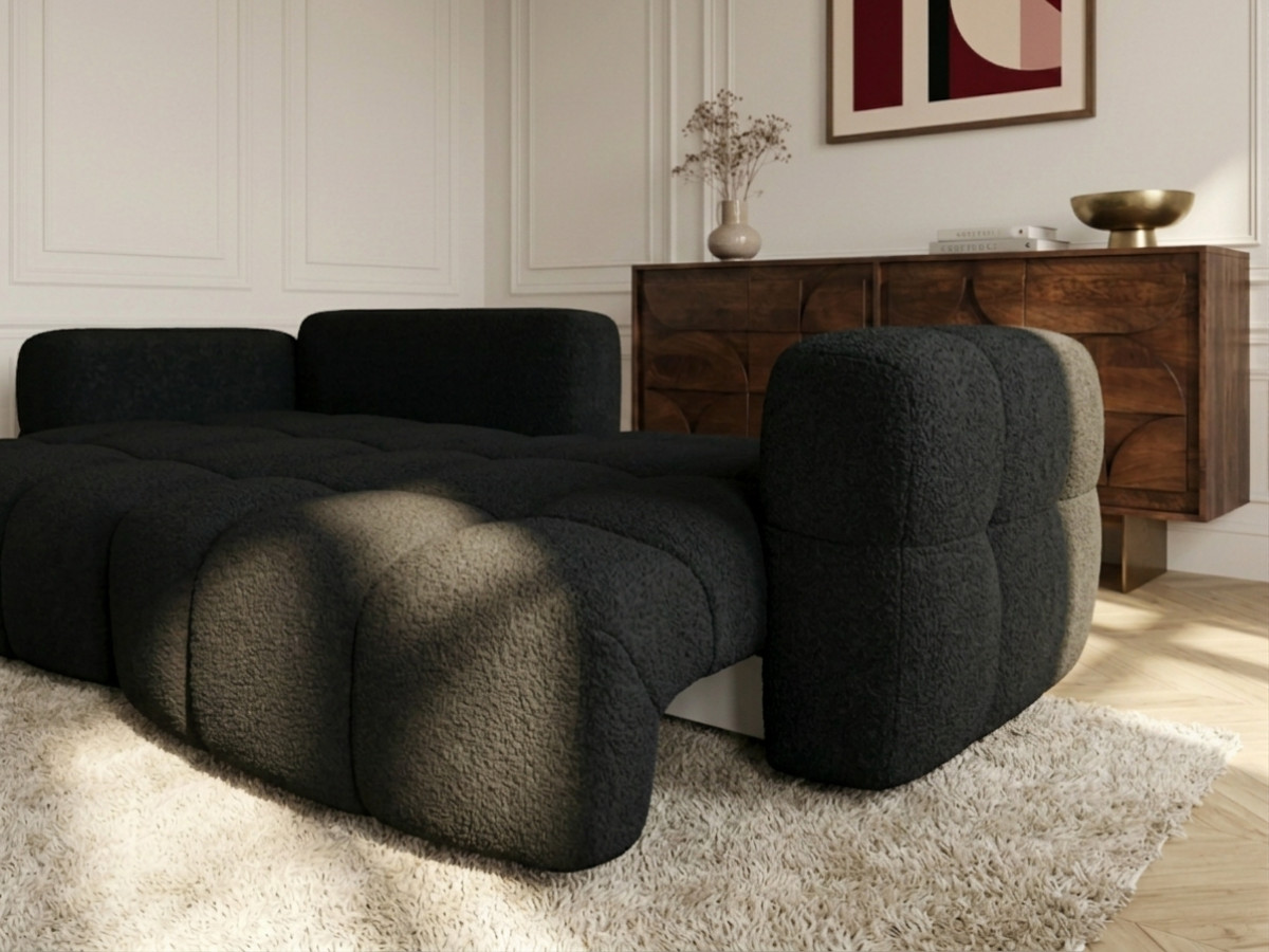 Bobochic Madison Ecksofa mit Schlaffunktion und Bettkasten Stoff Schwarz