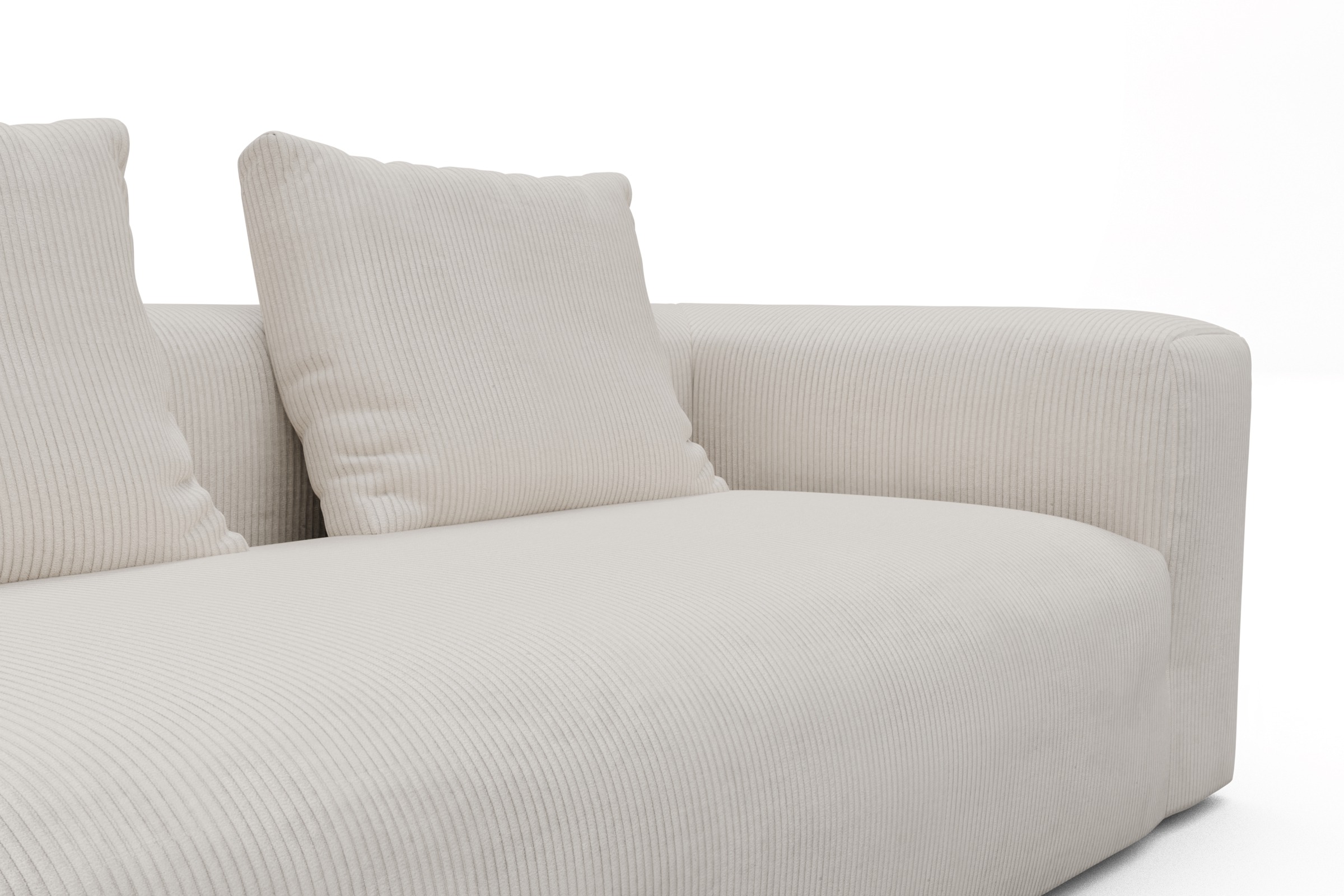 Wohnlandschaft Fred mit 2-Sitzer und Chaiselongue beidseitig Corduroy-Ivory