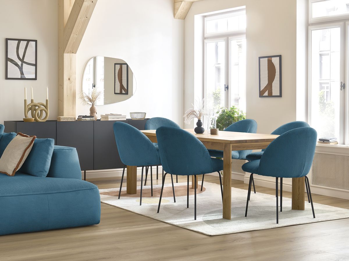 Bobochic Lalie Esszimmerstuhl mit Metallbeinen, schwarz Cordsamt Dunkelblau