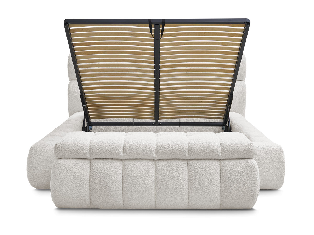 Bobochic Mont-blanc Polsterbett mit Bettkasten mit Bettbank Bouclé-Stoff Weiß, Liegefläche 180 × 200 cm