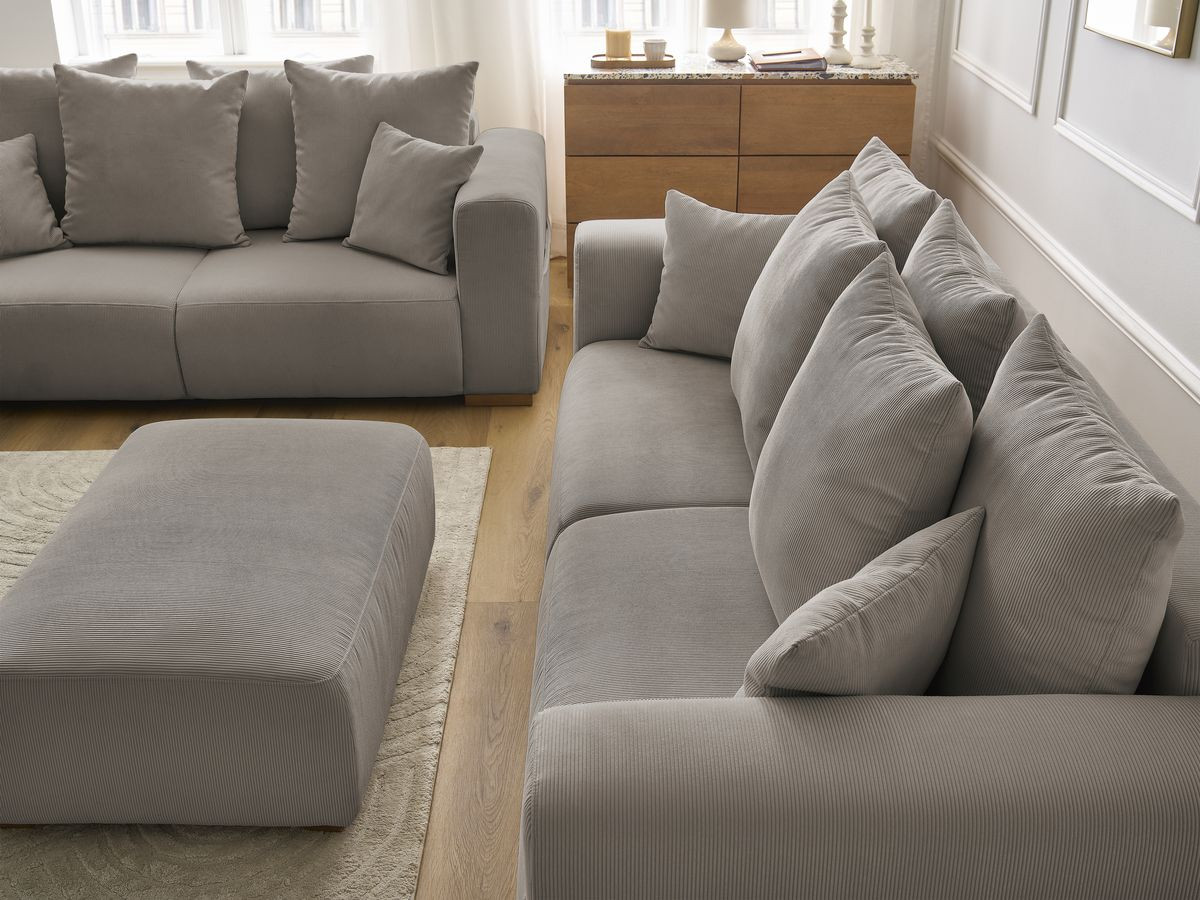 Bobochic Sidonie Sofa 6-Sitzer mit Pouf Cordsamt Taupe