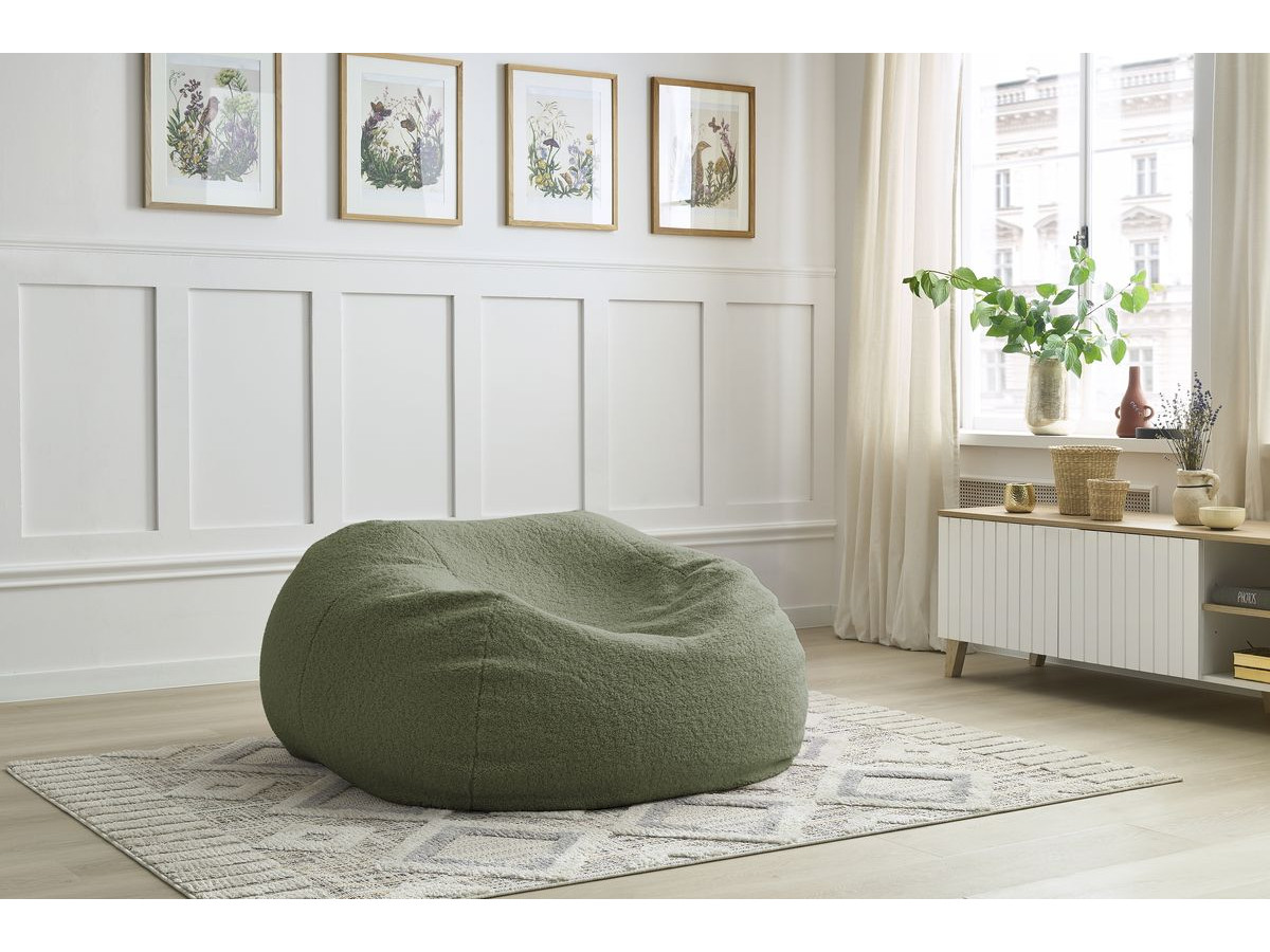 Bobochic Meribel Pouf Bouclé-Stoff Grün