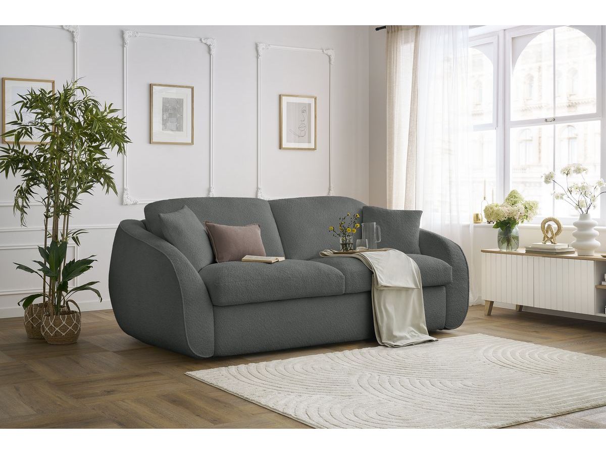Bobochic Cezanne Schlafsofa 3-Sitzer Bouclé-Stoff Dunkelgrau, Liegefläche 140 × 194 cm