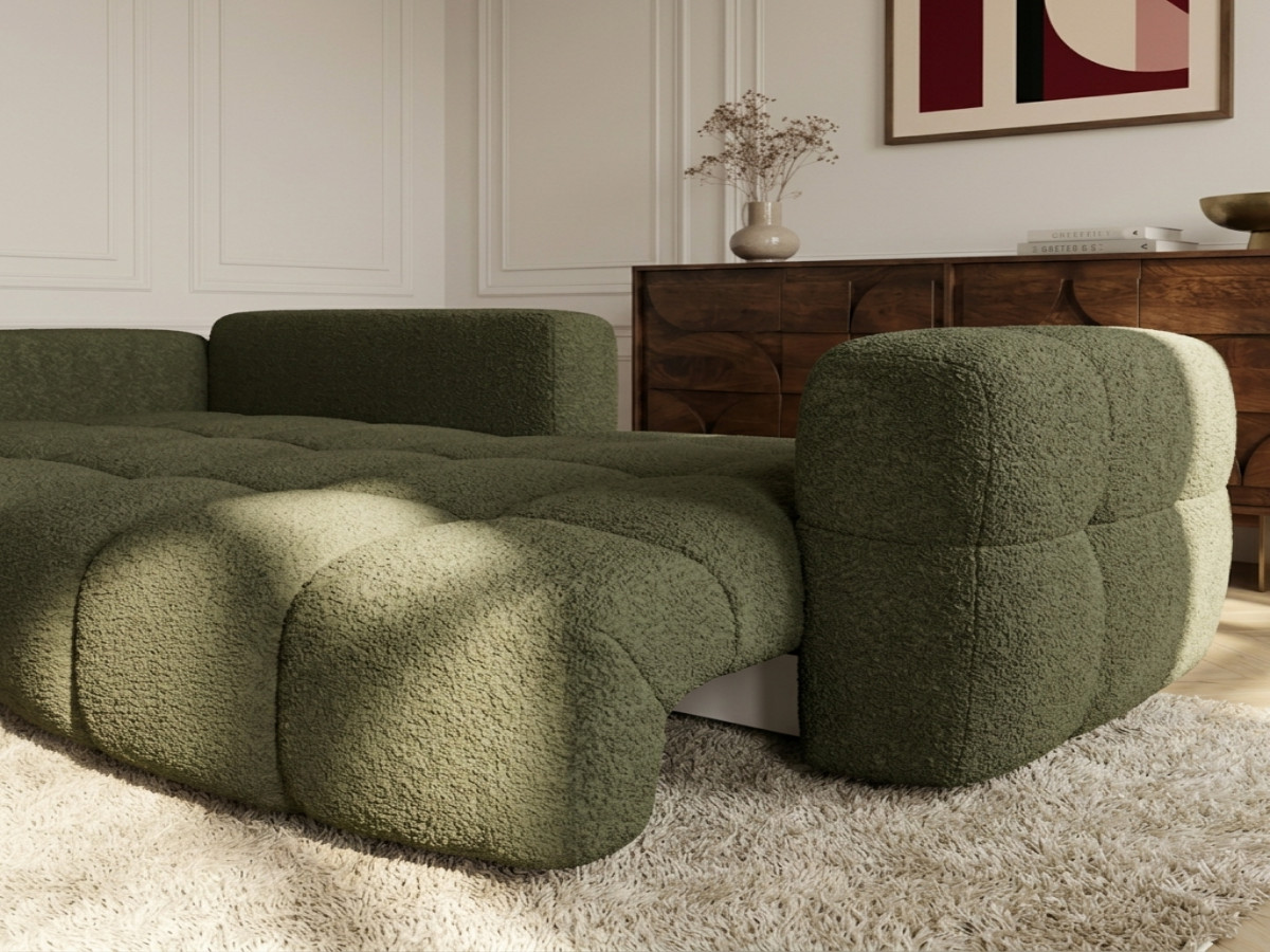 Bobochic Madison Ecksofa mit Schlaffunktion und Bettkasten Stoff Grün