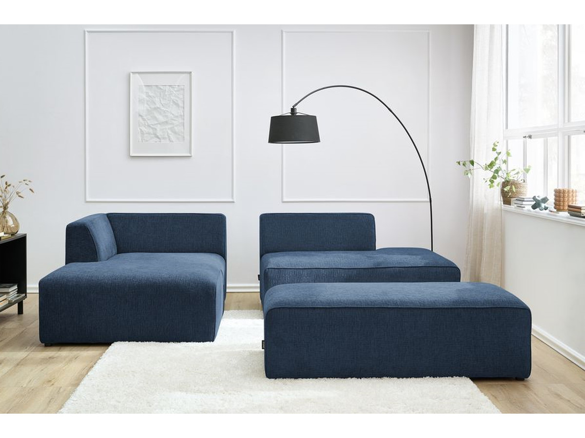 Bobochic Megeve Ecksofa mit Schlaffunktion und Pouf Strukturstoff Dunkelblau Ecke links