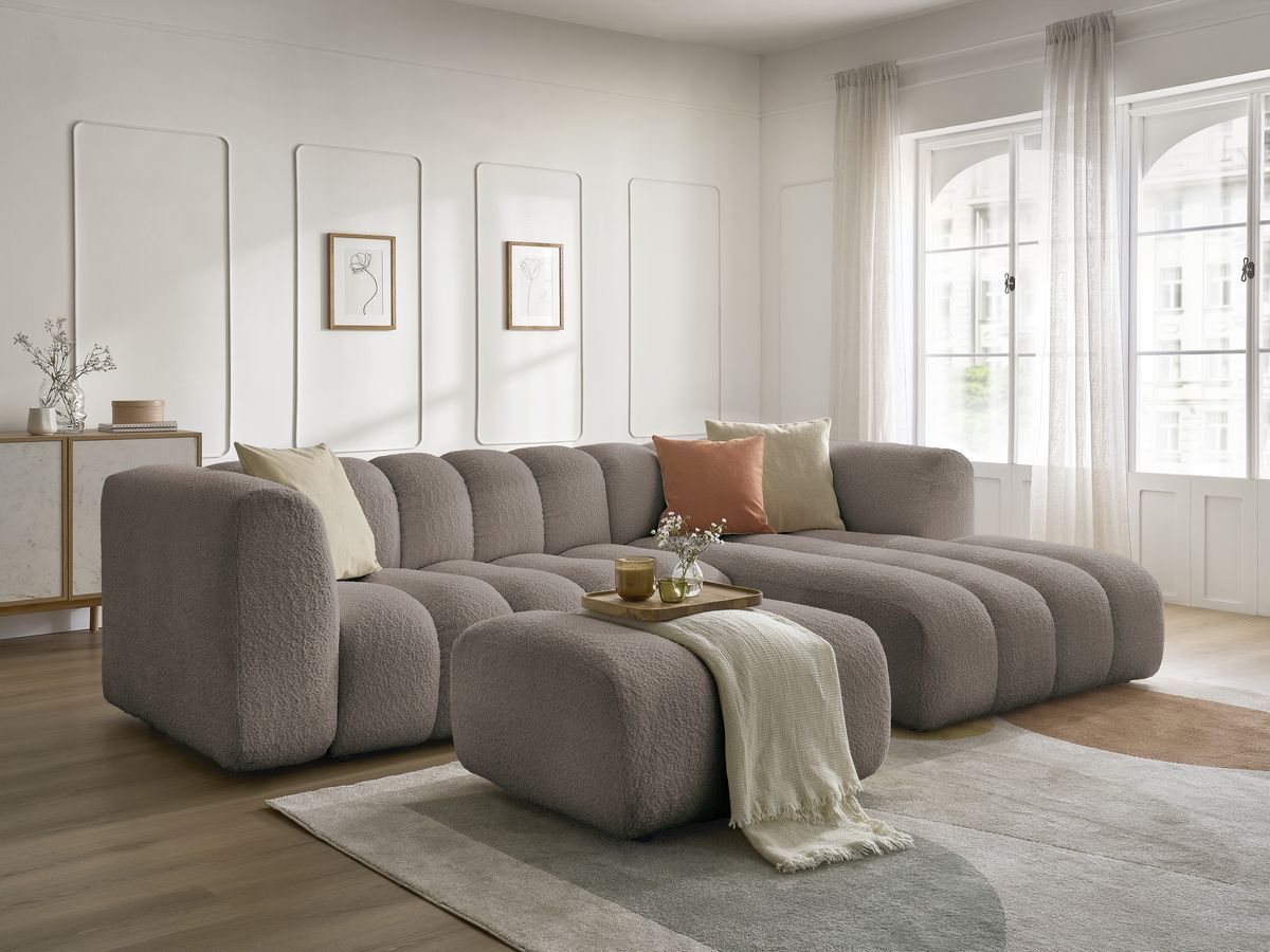 Bobochic Talia Ecksofa mit Pouf Bouclé-Stoff Braun Ecke rechts