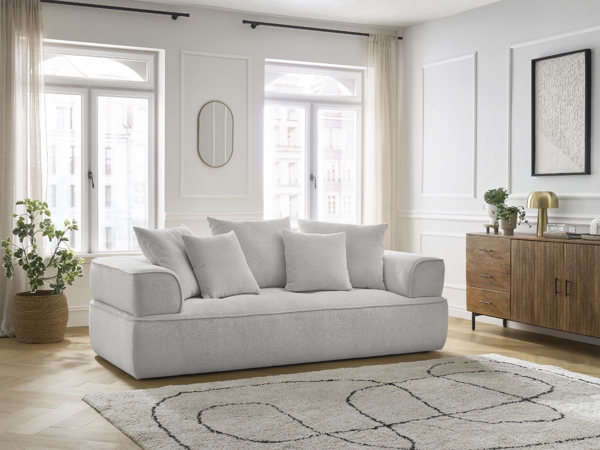 Bobochic Whesley Sofa 3-Sitzer Stoff Hellgrau
