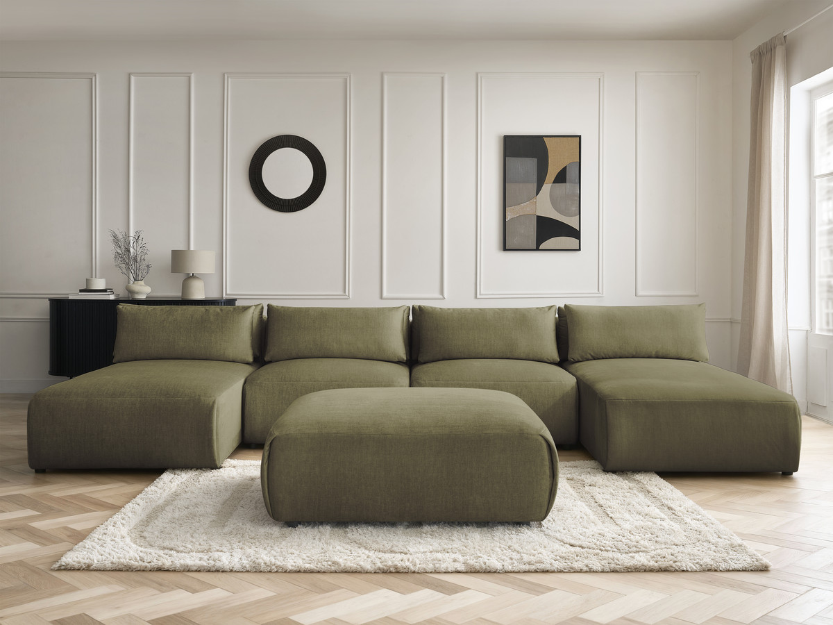 Bobochic Jana Wohnlandschaft mit großem Pouf Samt Grün