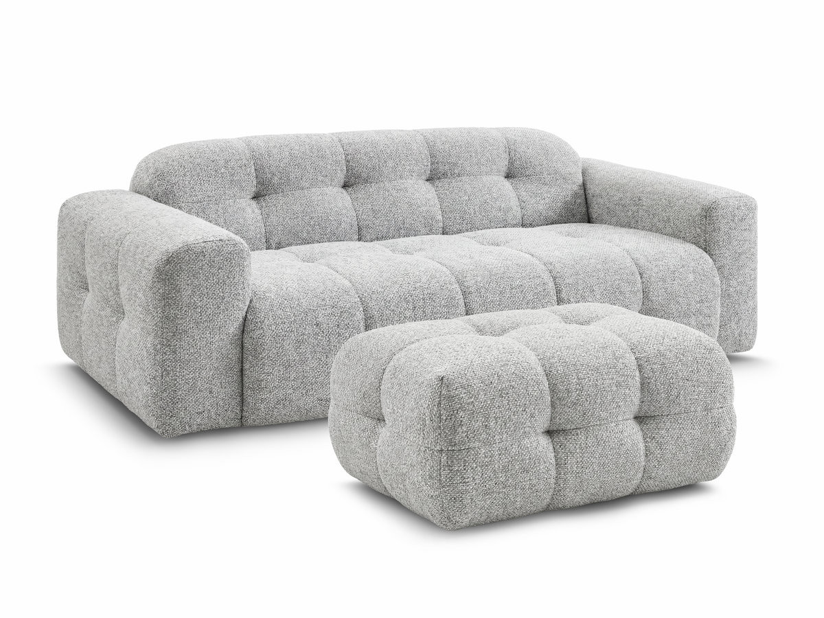 Bobochic Laura Sofa 3-Sitzer mit kleinem Pouf Melange-Stoff Hellgrau
