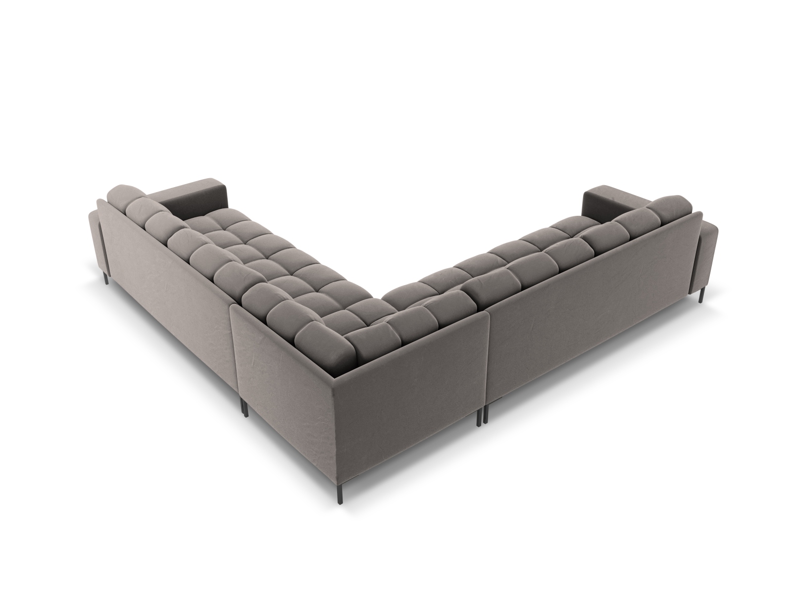 Cosmopolitan Design Symmetrisches Ecksofa Bali 6-Sitzer Samt Bluvel Hellgrau Beine Schwarzes Metall