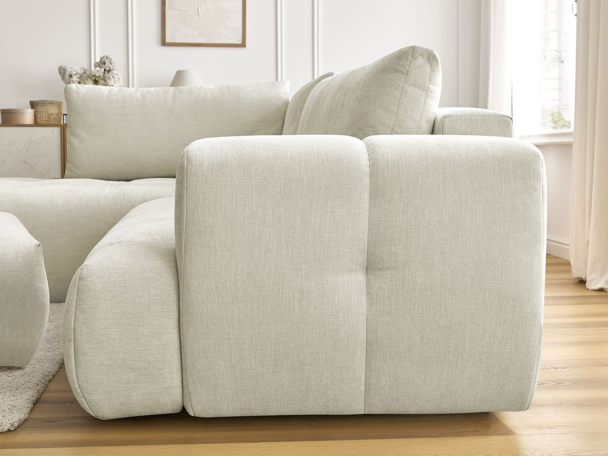 Bobochic Fuji Ecksofa mit Schlaffunktion und Bettkasten und Pouf 282 × 204 cm Stoff Beige Ecke links