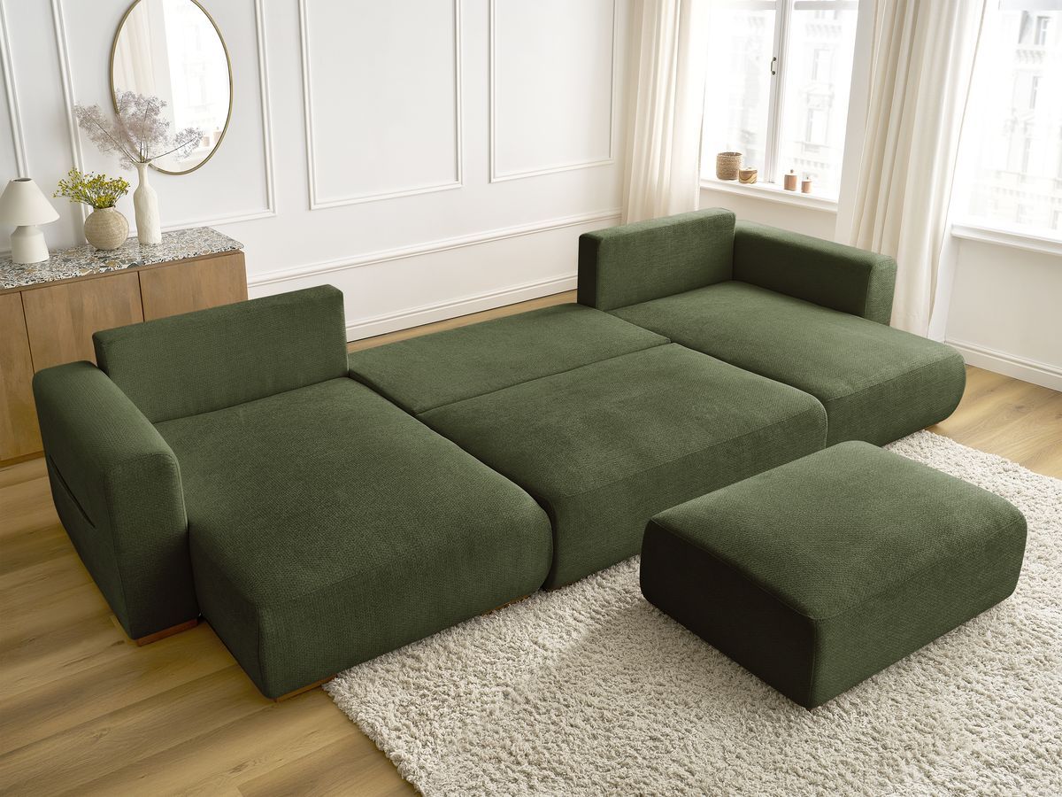 Bobochic Sidonie Wohnlandschaft mit Pouf Melange-Stoff Grün