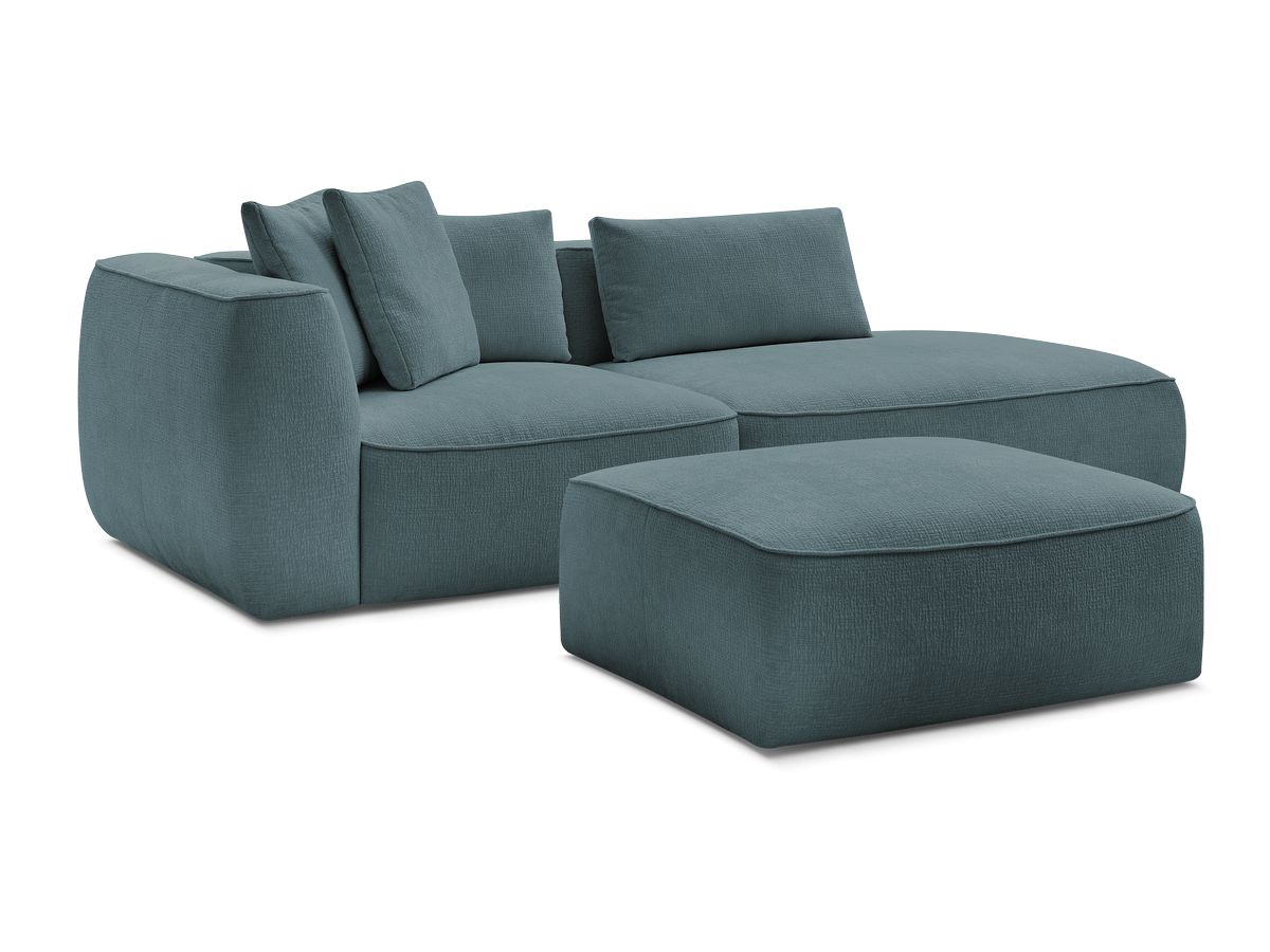 Bobochic Leopold Sofa 4-Sitzer mit Pouf Strukturstoff Dunkelblau Armlehne links