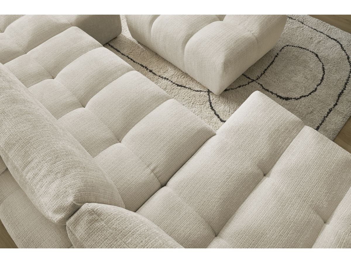 Bobochic Anakin Wohnlandschaft mit Pouf, Liegefläche 137 × 382 cm, 3 Kissen Strukturstoff Beige