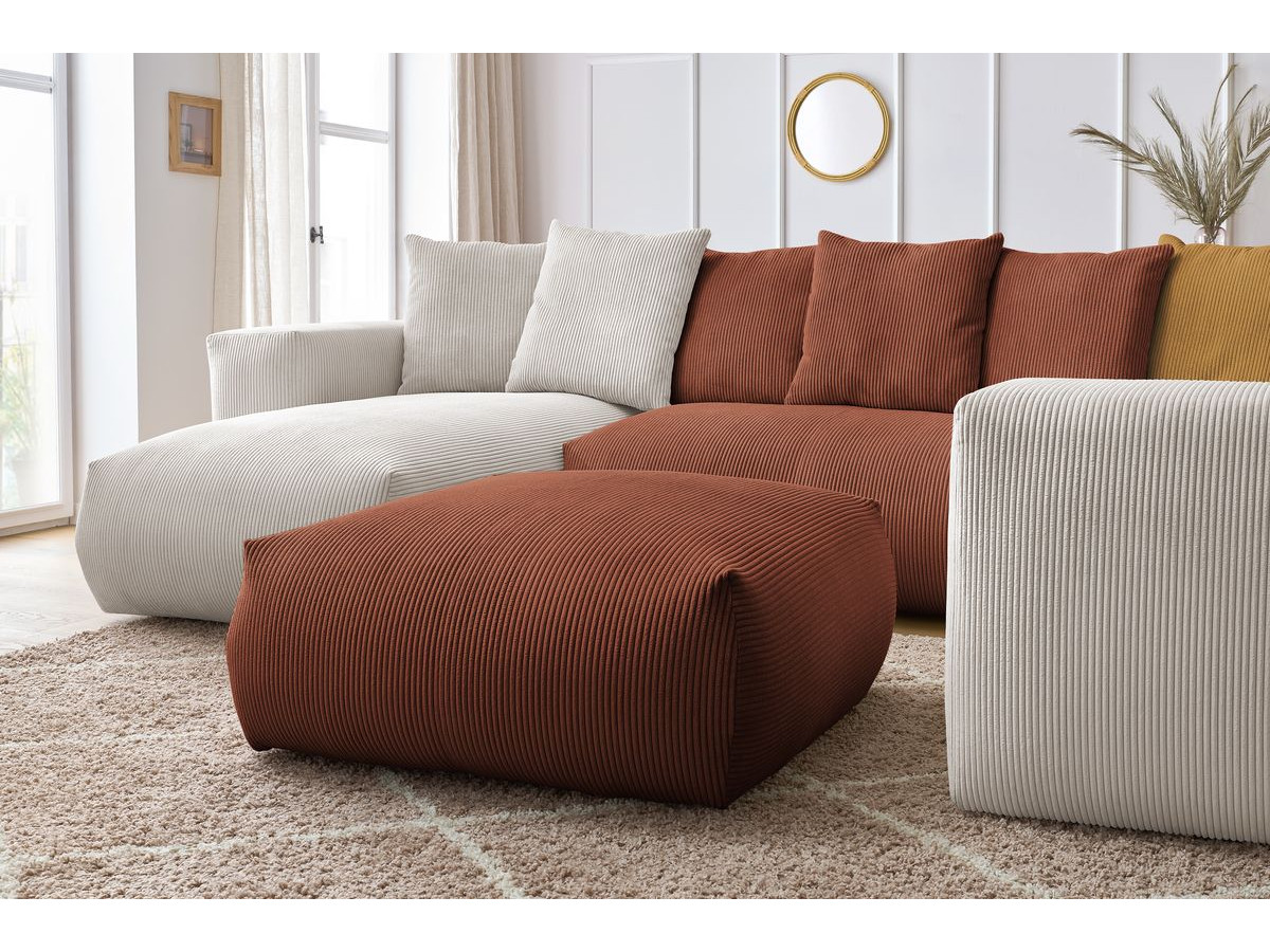Bobochic Voltaire Wohnlandschaft mit Pouf 356 × 214 cm Cordsamt Mehrfarbig Ecke links