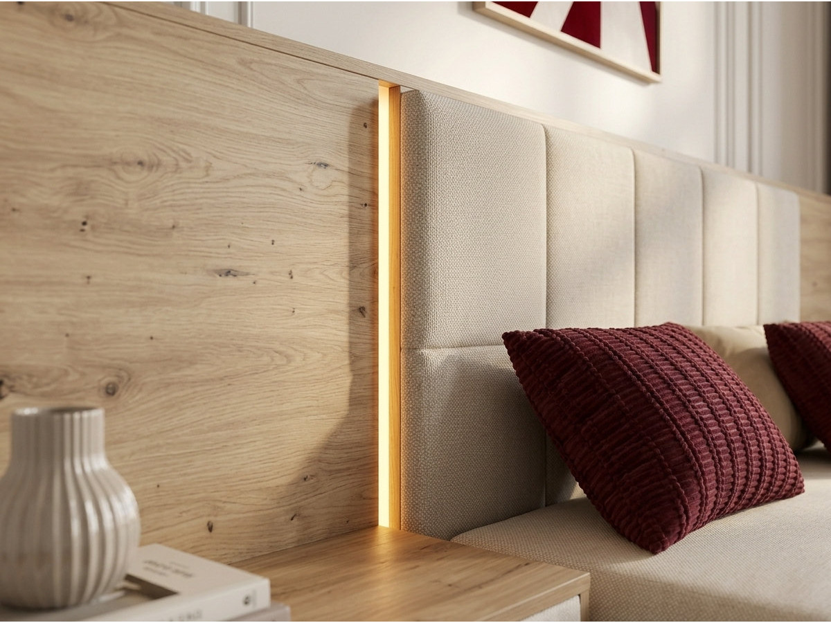 Bobochic Ryokan Polsterbett mit Bettkasten Strukturstoff Beige, Liegefläche 140 × 190 cm